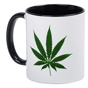 simple marijuana leaf mug – ceramic ringer 11oz coffee/tea cup gift stocking stuffer