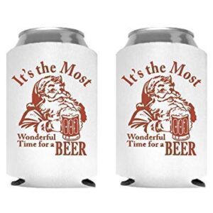 Funny Christmas Santa Beer Can Cooler Stocking Stuffer Party Favor Gift for Men Adult- Set of 2 (Its the Most Wonderful Time for a Beer)