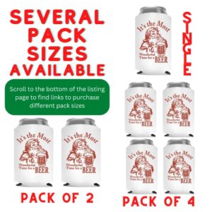 Funny Christmas Santa Beer Can Cooler Stocking Stuffer Party Favor Gift for Men Adult- Set of 2 (Its the Most Wonderful Time for a Beer)