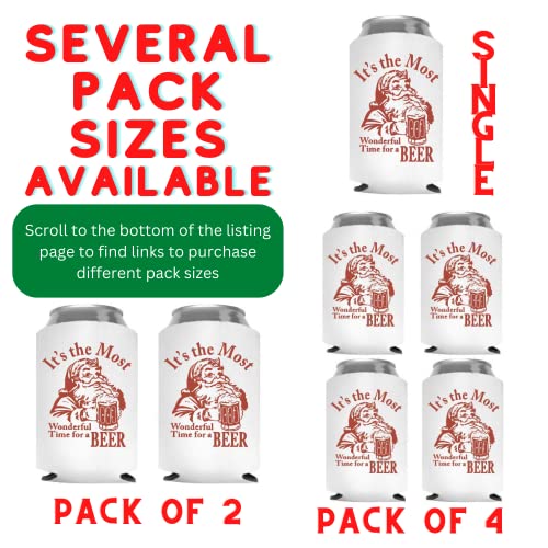 Funny Christmas Santa Beer Can Cooler Stocking Stuffer Party Favor Gift for Men Adult- Set of 2 (Its the Most Wonderful Time for a Beer)