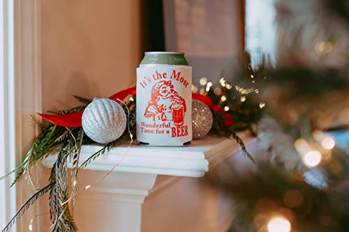 Funny Christmas Santa Beer Can Cooler Stocking Stuffer Party Favor Gift for Men Adult- Set of 2 (Its the Most Wonderful Time for a Beer)