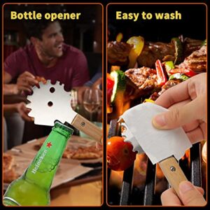 BBQ Grill Scraper Gifts for Men, Wooden Handle Grate Cleaning Tool, Safe Barbecue Grill Scraper Bristle Free, BBQ Gifts for Dad Husband Boyfriend, Stocking Stuffers for Men