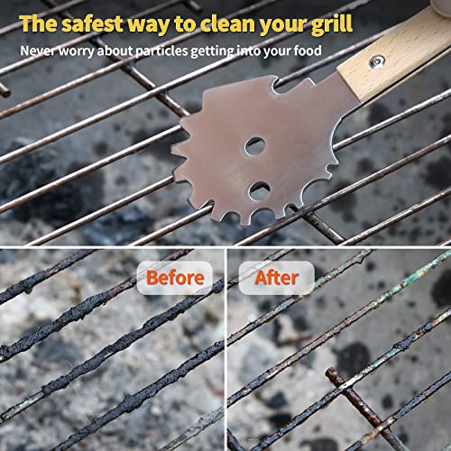 BBQ Grill Scraper Gifts for Men, Wooden Handle Grate Cleaning Tool, Safe Barbecue Grill Scraper Bristle Free, BBQ Gifts for Dad Husband Boyfriend, Stocking Stuffers for Men