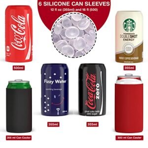 Klassia 6 Pack Can Covers That Look Like Soda, Silicone Can Sleeve with Coozy for Cans Tallboy Koosies Cooler fit all 12FL, 16FL OZ Can, Golf Accessories, Christmas Stocking Stuffers Gifts for Men