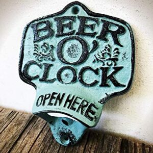 Rustic Patina Beer O Clock Wall Mount Bottle Opener – Durable Cast Iron – Unique Bar Décor – Men’s Stocking Stuffer