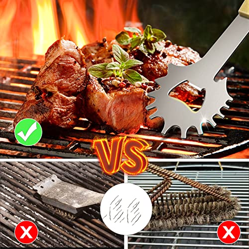 BBQ Grill Scraper - Stocking Stuffers for Men, Cleaner Tool for Outdoor Grill Grate, Practical Gift for Husband Dad Mom, Grill Scraper Bristle Free Fits Most Grill Grate