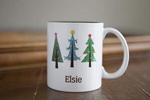 personalized coffee mug with name 11 oz, custom cup for men and women best friends (christmas tree elsie design) – stocking stuffers