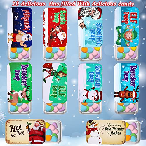 10 Pieces Christmas Mint Tins Candy Poop Mint Tins Gift Funny Candy Metal Box Stocking Stuffers for Adults Kids Teen (Vivid Style)