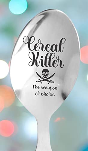 Funny Gift | Cereal Killer The Weapon Of Choice Engraved Spoon Gift For Birthday | Anniversary | Christmas Stocking Stuffer | Stainless Steel 7 inches Engraved Teaspoon | Gifts under $20