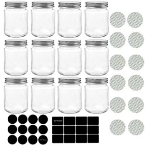 immttyy 12pack 3oz mini wide mouth mason jar shot glasses with metal lids, perfect for home bar, man cave or she shed great stocking stuffer, party favor, honey, jam, jelly, with 24 labels