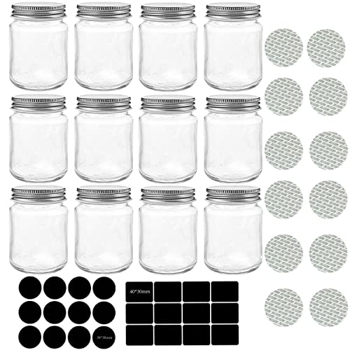 IMMTTYY 12Pack 3OZ Mini Wide Mouth Mason Jar Shot Glasses with Metal Lids, Perfect for home bar, man cave or she shed Great stocking stuffer, party favor, Honey, Jam, Jelly, with 24 Labels