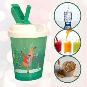 GCM Christmas Theme Mini Tumblers with Straw 15 fl oz Each, Holiday Birthday Party Event Drinking Bottle Cup Gift for Men Women Friends, 5"H - Set of 3 with 1 Exclusive Grancie's Stocking Stuffer