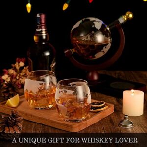 Gifts for Men Dad, Christmas Stocking Stuffers, Whiskey Decanter Set with 2 Etched Globe Glasses,Metal Whiskey Stones, Unique House Warming Anniversary Birthday Gift for Husband Him Boyfriend