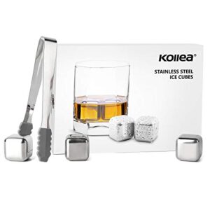 Whiskey Stones Gifts Set, Kollea 6 Pack Stainless Steel Whiskey Chilling Rocks, Reusable Metal Ice Cubes for Drinks Whiskey, Mens Stocking Stuffers for Christmas