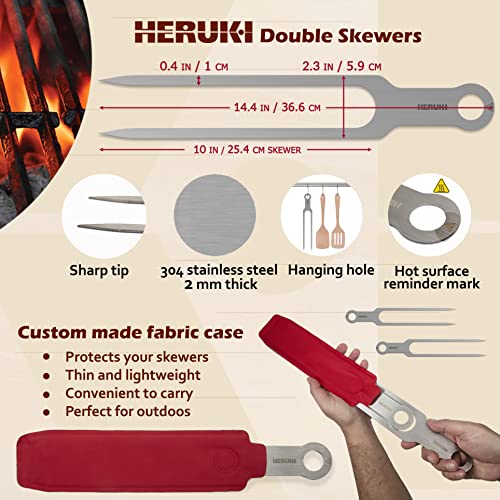 HERUKI Double Skewers 2 Stainless Steel Skewers for BBQ Grilling Kabob, Shawarma Meat Fish and Chicken Great Gift, Multitasking cookware for all kitchens, Stocking Stuffers for Men