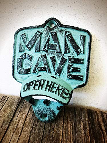 Rustic Patina Man Cave Wall Mount Bottle Opener – Durable Cast Iron – Unique Bar Décor – Men’s Stocking Stuffer