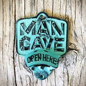 Rustic Patina Man Cave Wall Mount Bottle Opener – Durable Cast Iron – Unique Bar Décor – Men’s Stocking Stuffer