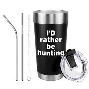 i’d rather be hunting funny hunting travel mug – unique hunting themed birthday gifts for men, hunting lover gifts for him, 20 ounce engraved black stainless steel insulated travel mug