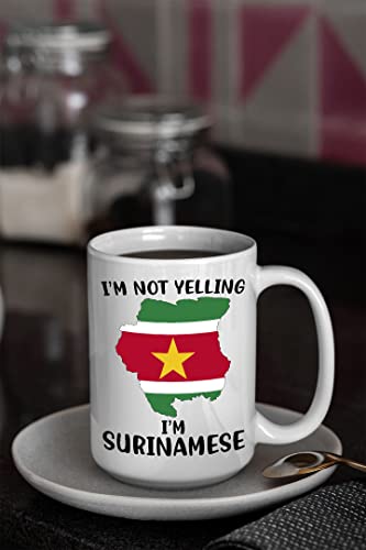 Funny Suriname Pride Coffee Mugs, I'm Not Yelling I'm Surinamese Mug, Gift Idea for Surinamese Men and Women Featuring the Country Map and Flag, Proud Patriot Souvenirs and Gifts