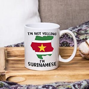 Funny Suriname Pride Coffee Mugs, I'm Not Yelling I'm Surinamese Mug, Gift Idea for Surinamese Men and Women Featuring the Country Map and Flag, Proud Patriot Souvenirs and Gifts
