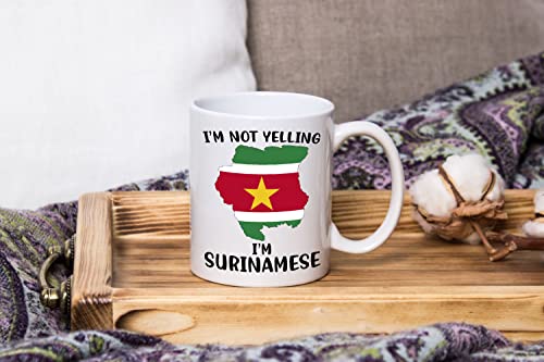 Funny Suriname Pride Coffee Mugs, I'm Not Yelling I'm Surinamese Mug, Gift Idea for Surinamese Men and Women Featuring the Country Map and Flag, Proud Patriot Souvenirs and Gifts