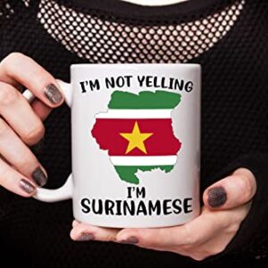 Funny Suriname Pride Coffee Mugs, I'm Not Yelling I'm Surinamese Mug, Gift Idea for Surinamese Men and Women Featuring the Country Map and Flag, Proud Patriot Souvenirs and Gifts