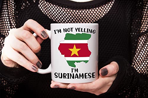 Funny Suriname Pride Coffee Mugs, I'm Not Yelling I'm Surinamese Mug, Gift Idea for Surinamese Men and Women Featuring the Country Map and Flag, Proud Patriot Souvenirs and Gifts