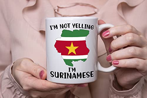 Funny Suriname Pride Coffee Mugs, I'm Not Yelling I'm Surinamese Mug, Gift Idea for Surinamese Men and Women Featuring the Country Map and Flag, Proud Patriot Souvenirs and Gifts