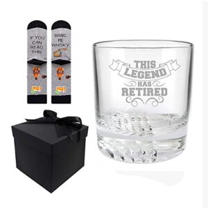 valentines day gifts for father, retirement gifts for men, the legend has retired whiskey glass, valentines day stocking stuffers