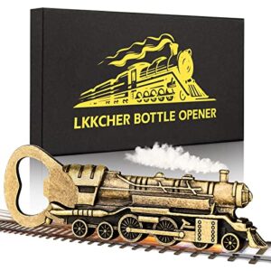 LKKCHER Steam Locomotive Gifts Train Beer Bottle Openers Birthday Christmas Gifts for Men Him Woman Boyfriend Beer Gifts for Men Novelty Bronze Presents for Steam Train Fans