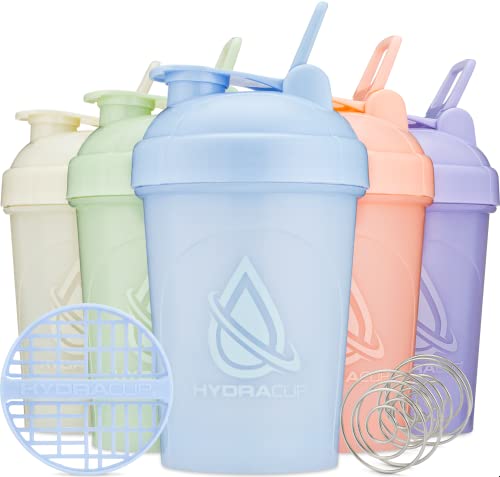 HydraCup [5 Pack] - 20oz Shaker Bottle for Protein Mixes, Barbell Blender Wire Whisk & Mixing Grid, Shaker Cup BPA Free, Shakes Value Pack
