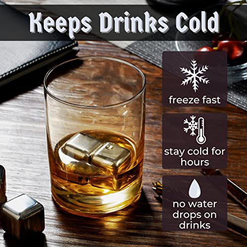 Whiskey Stones Gifts Set with Initial for Men & Women, 4pcs Stainless Steel Whiskey Rocks with Pouch and Tong, Chilling Ice Cubes Initial Gifts for Whiskey Lovers, Dad, Mom, Grandpa, Uncle - A