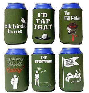coozie kings funny golf coozies – great gift for any golfer – neoprene can coozies to keep your cans cool for all 18 holes – 6 pack (standard beer/soda can)