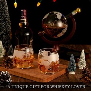 Gifts for Men, Whiskey Decanter Set with 2 Etched Globe Glasses,Whiskey Stones, Christmas Stocking Stuffers, Unique Anniversary Birthday Gift Ideas for Him Husband Boyfriend