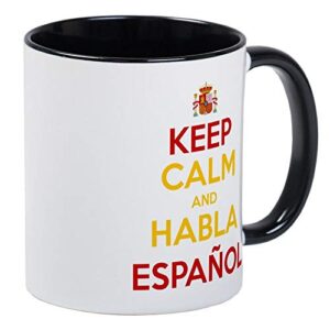 keep calm and habla espanol mug – ceramic 11oz ringer coffee/tea cup gift stocking stuffer