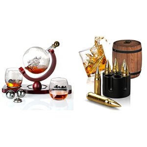 whiskey stone gifts + whiskey decanter globe set with ball stones & glasses, gifts for dad men husband, christmas stocking stuffers, anniversary birthday gifts