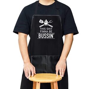 wzmpa grilling apron for men grilling lovers gift this shit finna be bussin’ bbq apron with pocket for men dad husband (bussin apron)