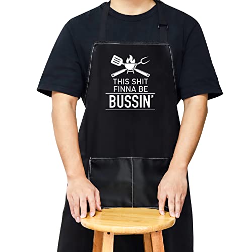 WZMPA Grilling Apron For Men Grilling Lovers Gift This Shit Finna Be Bussin' BBQ Apron With Pocket For Men Dad Husband (Bussin Apron)