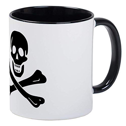 Jolly Roger Pirate Mug - Ceramic 11oz RINGER Coffee/Tea Cup Gift Stocking Stuffer