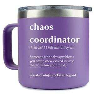 chaos coordinator mug tumbler -14oz purple – unique gift idea for boss women, her, best mom, coworker, manager, teacher, boss lady, office, wedding planner, thank you