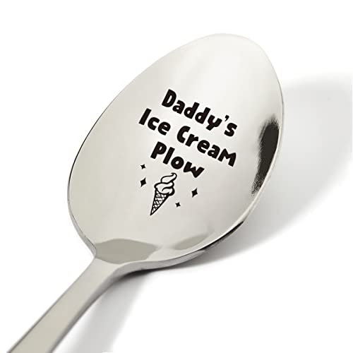 Dad Gift Ideas, Daddy's Ice Cream Plow Spoon Engraved Stainless Steel Present, Novelty Ice Cream Lovers Food Gifts for Men Him Birthday Xmas, 7.5"