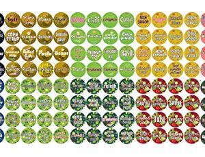 Creanoso Kitchen Ingredients Item Labels Text Stickers (20-Sheet) – Gift Giveaways Stickers for Chefs – Premium Quality Design Food Label Stickers for Kitchen – Unique Rewards Incentives for Men Women