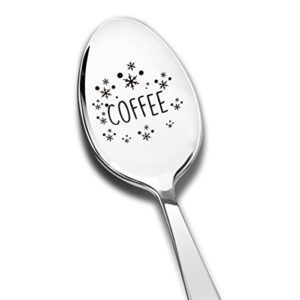 funny snowflake coffee spoon engraved stainless steel, coffee lovers gifts for teen women men friends, winter coffee spoon gifts for christmas
