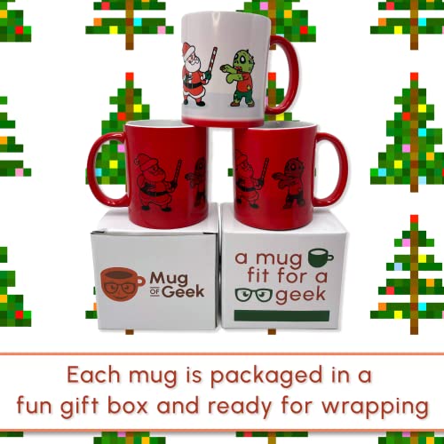 Mug of Geek Christmas Mug, 11 oz Ceramic Christmas Coffee Cup, Santa Vs Zombie Color Changing Mug with Dual Sided Dishwasher Safe Art – Cute Christmas Mug Stocking Stuffer Gift for Hot and Cold