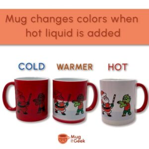 Mug of Geek Christmas Mug, 11 oz Ceramic Christmas Coffee Cup, Santa Vs Zombie Color Changing Mug with Dual Sided Dishwasher Safe Art – Cute Christmas Mug Stocking Stuffer Gift for Hot and Cold