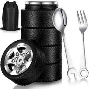 yungyan 3 pieces tyre water bottle gift for man stainless steel coffee tea mug mechanic gifts with tool fork and spoon for christmas car lover father birthday gift