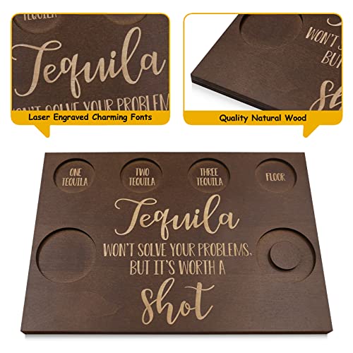 Huray Rayho Tequila Shot Board Serving Tray Huray Rayho Shot Glass Holder Display and Storage Shot Glasses with Salt Rim Bar Wooden Tray for Liquor Birthday Party Wedding Housewarming Men Women Gifts