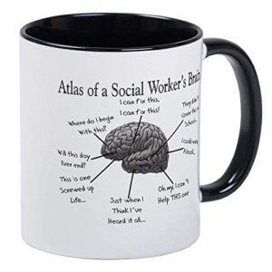 atlas of a social workers brain mug – ceramic 11oz ringer coffee/tea cup gift stocking stuffer