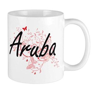 aruba artistic design with butterflies mug ceramic 11oz coffee/tea cup gift stocking stuffer