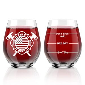 agmdesign funny two sided good day bad day don’t even ask firefighter wine glass, gifts for wine lovers, firefighter present for retirement, birthday
